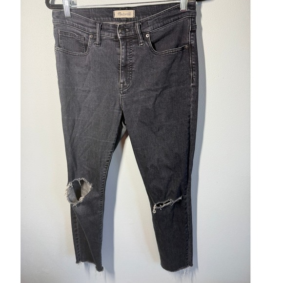 Madewell Denim - Madewell 9" Skinny High Rise Jeans Distressed Black Raw Hem Size 29
